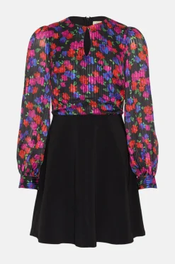 Best Oasis Printed 2 In 1 Keyhole Detail Skater Dress Black