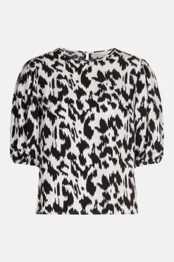 Sale Oasis Printed 3/4 Puff Sleeve Woven Shell Top Pink
