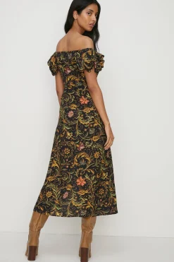Sale Oasis Printed Bardot Midi Dress Multi