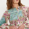 Sale Oasis Printed Cotton Dobby Trim Detail Blouse Multi