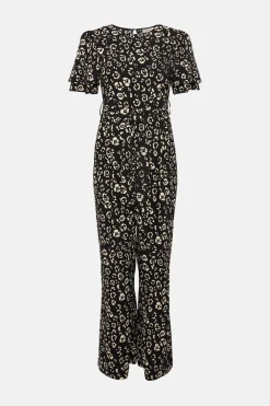 Fashion Oasis Printed Crepe Belted Jumpsuit Animal