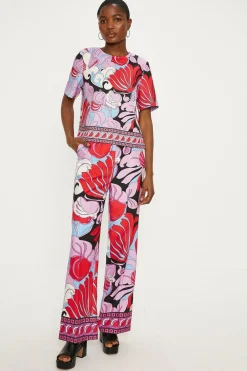 Sale Oasis Printed Crepe Boxy T-Shirt Multi