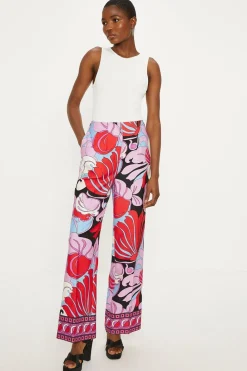 Hot Oasis Printed Crepe Straight Leg Trouser Multi