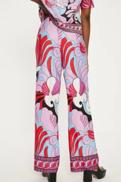 Hot Oasis Printed Crepe Straight Leg Trouser Multi