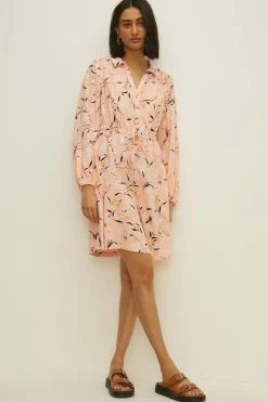 Best Oasis Printed Drawstring Shirt Dress White