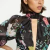 Sale Oasis Printed Organza Plunge Keyhole Skater Dress Floral