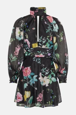 Sale Oasis Printed Organza Plunge Keyhole Skater Dress Floral