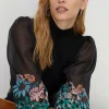 Online Oasis Printed Organza Woven Mix Jumper Black