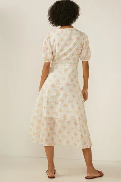 New Oasis Printed Puff Sleeve Midi Dress Multi