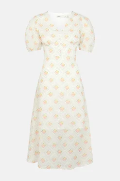 New Oasis Printed Puff Sleeve Midi Dress Multi