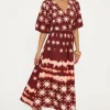 Online Oasis Printed Puff Sleeve Wrap Midi Dress Oxblood