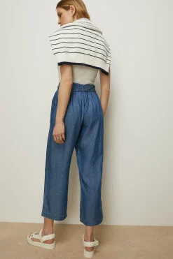 Sale Oasis Printed Wide Leg Trouser Mid Blue