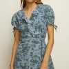New Oasis Printed Wrap Frill Mini Dress Multi