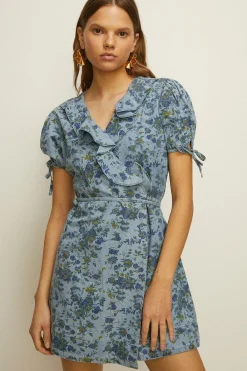 New Oasis Printed Wrap Frill Mini Dress Multi