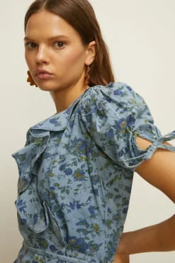 New Oasis Printed Wrap Frill Mini Dress Multi