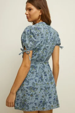 New Oasis Printed Wrap Frill Mini Dress Multi