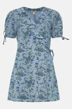 New Oasis Printed Wrap Frill Mini Dress Multi