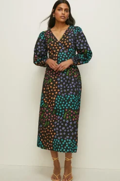 Fashion Oasis Printed Wrap Midi Dress Dark Green