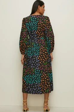 Fashion Oasis Printed Wrap Midi Dress Dark Green