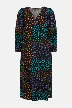 Fashion Oasis Printed Wrap Midi Dress Dark Green