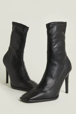 Hot Oasis Pu Ankle Sock Boot Black