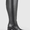 Best Oasis Pu Knee High Chunky Heeled Boot Black