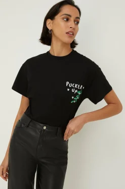 Clearance Oasis Pucker Up Mistletoe Christmas T-Shirt Black