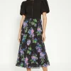 Fashion Oasis Puff Sleeve Floral 2 In 1 Pleated Midi Dress Black