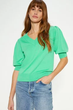 New Oasis 3/4 Puff Sleeve V Neck Jumper Green