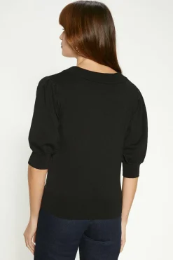 Best Oasis 3/4 Puff Sleeve V Neck Jumper Black