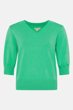 New Oasis 3/4 Puff Sleeve V Neck Jumper Green
