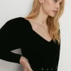 Hot Oasis Puff Sleeve Velvet Belted Skater Dress Black