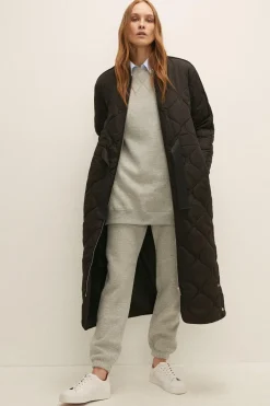 Hot Oasis Quilted Belted Maxi Coat Khaki