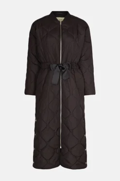 Hot Oasis Quilted Belted Maxi Coat Khaki