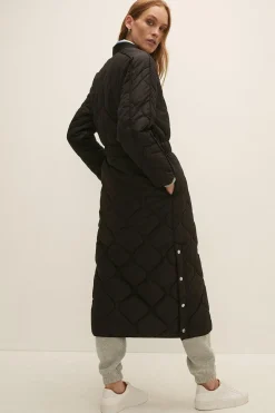 Hot Oasis Quilted Belted Maxi Coat Khaki