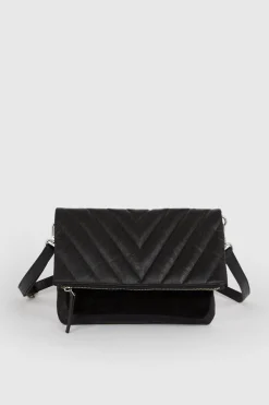 Discount Oasis Quilted Leather And Suede Pocket Detail Cross Body Bag Black