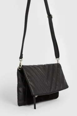 Discount Oasis Quilted Leather And Suede Pocket Detail Cross Body Bag Black
