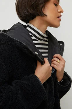 Online Oasis Quilted Lined Teddy Coat Black