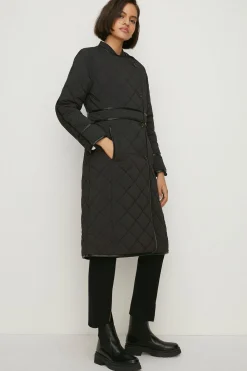Discount Oasis Quilted Longline Belted Coat Black