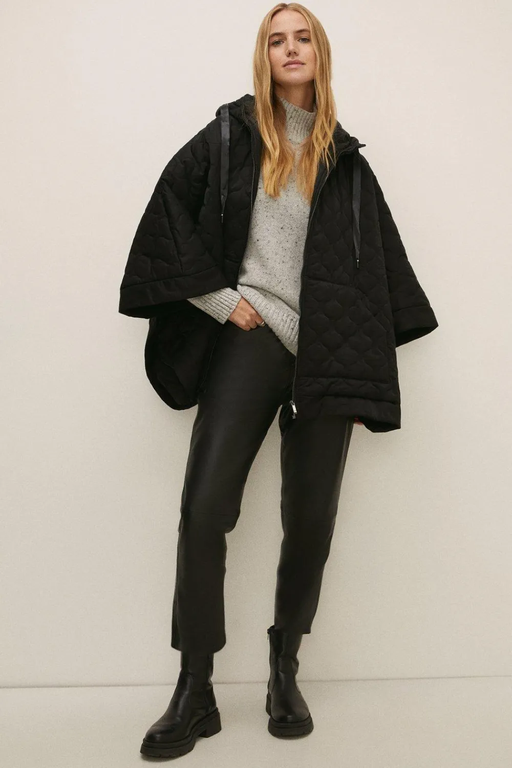 Clearance Oasis Quilted Poncho Black