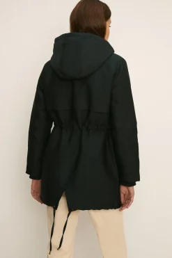 New Oasis Quilted Winter Midi Parka Black