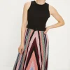 Fashion Oasis Racer Back Large Multi Stripe 2 In 1 Pleated Midi Dress Black