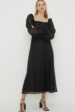 Discount Oasis Rachel Stevens Beaded Organza Puff Sleeve Midi Dress Black