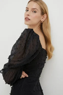 Discount Oasis Rachel Stevens Beaded Organza Puff Sleeve Midi Dress Black