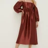 Discount Oasis Rachel Stevens Cold Shoulder Satin Dress Rust