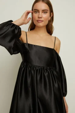 Fashion Oasis Rachel Stevens Cold Shoulder Satin Dress Black