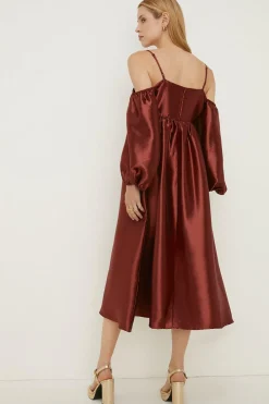 Discount Oasis Rachel Stevens Cold Shoulder Satin Dress Rust