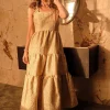 Fashion Oasis Rachel Stevens Ditsy Metallic Jacquard Midi Dress Lemon