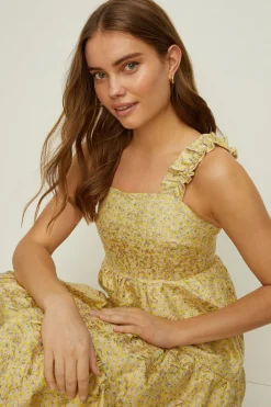Fashion Oasis Rachel Stevens Ditsy Metallic Jacquard Midi Dress Lemon