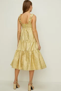 Fashion Oasis Rachel Stevens Ditsy Metallic Jacquard Midi Dress Lemon